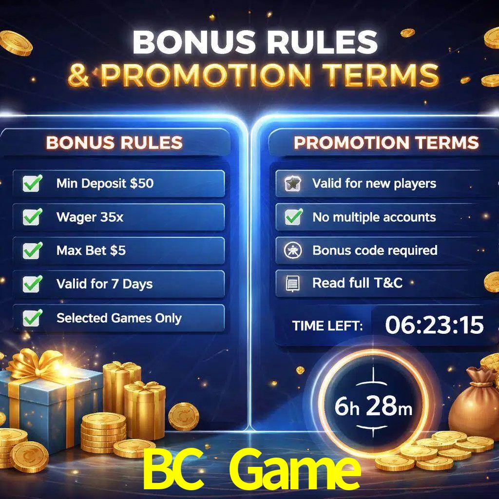 Reglas de promoción BC Game y condiciones de bonos explicadas visualmente