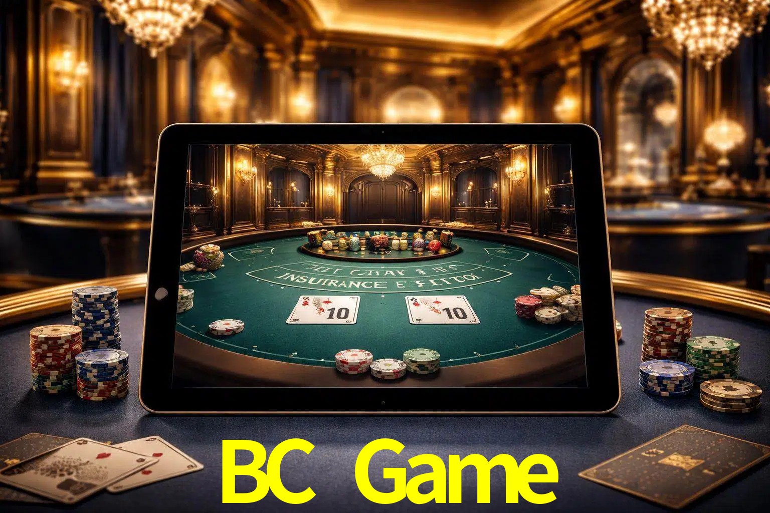 Configuración moderna de casino en vivo con una tableta mostrando una mesa de blackjack, luces cálidas de estudio y una atmósfera elegante de juegos digitales.