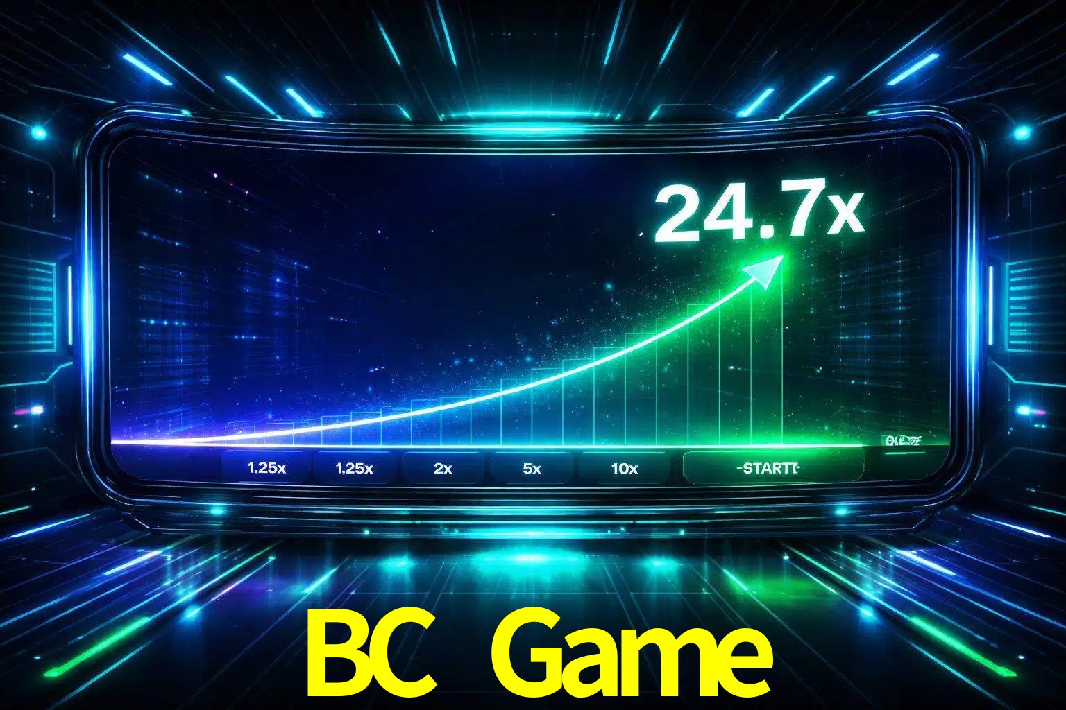 Una pantalla moderna de juego estilo crash con multiplicadores ascendentes, visuales de neón y una interfaz intensa enfocada en la acción.